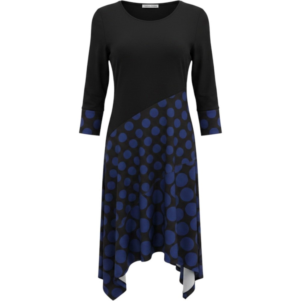 Maxime Zeaberg Dress Women 4 Black Blue Polka Dot Asymmetrical Artsy Designer